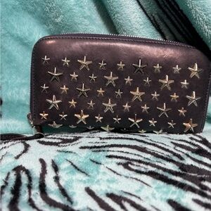 Jimmy Choo Black Star-Embellished Zip Wallet